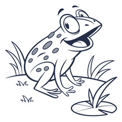 Cartoon Frog with Spots on a Mound and Lilly Pad Design on White Background