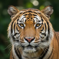 Majestic tiger's intense gaze: detailed portrait of wild feline