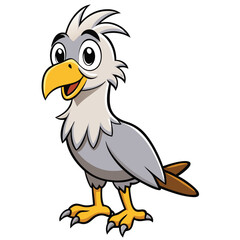 Cartoon Gray Hawk with Yellow Beak and Legs on White Background