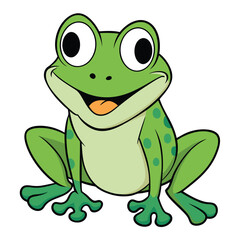 Cartoon Green Frog Sitting With Big Eyes Isolated on White Background