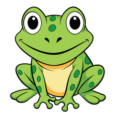 Cartoon Green Frog Sitting with Cute Eyes and a Happy Smile on White Background