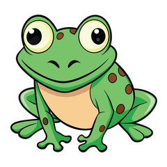 Cartoon Green Frog Sitting With Spots On White Background