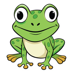 Cartoon Green Frog Smiling with Big Eyes on Transparent Background