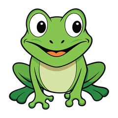 Cartoon Green Frog with Big Eyes and White Background