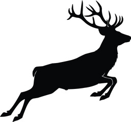 Black Silhouette Of A Leaping Stag With Antlers deer.