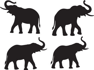 Four Black Elephant Silhouettes in Profile animal