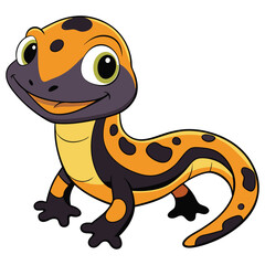 Cartoon Newt Character Standing, Orange Body with Black Spots on White Background