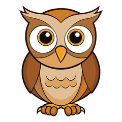 Cartoon Owl with Big Eyes Isolated on White Background