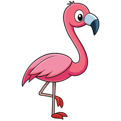 Cartoon Pink Flamingo Isolated on White Background Design