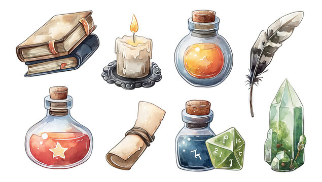 Colorful Hand-painted Library Relics with Transparent Background for Fantasy Themes