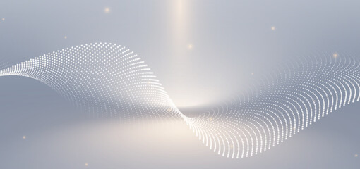 White dotted wave luxury on grey background with gold sparkling.