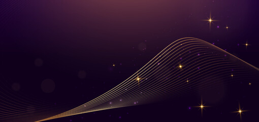 Gold wave lines on dark purple background with sparking.