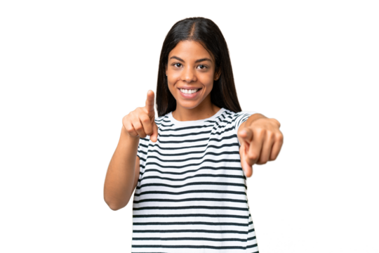 Young African american woman over isolated background pointing front with happy expression - Powered by Adobe