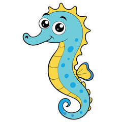 Cartoon Seahorse with Googly Eyes on White Background, Cute Aquatic Animal
