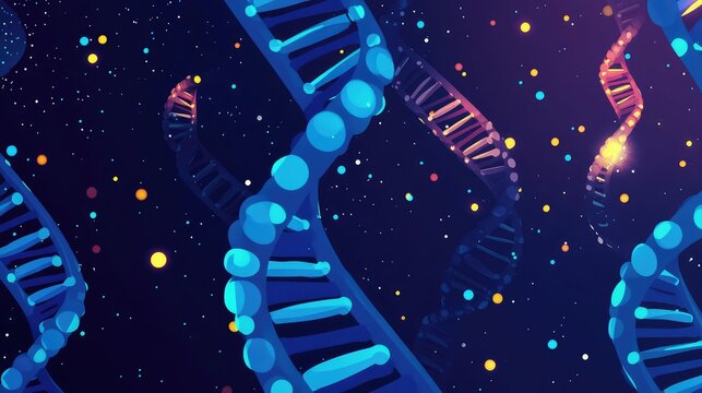 Dna double helix strands dissolving in abstract space