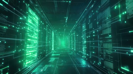 Digital data stream passing through server corridor