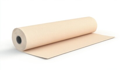Fototapeta premium Roll of flexible beige fabric material displayed on a plain white background for design and crafting purposes