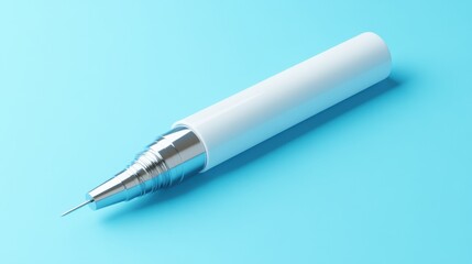 Sleek Silver-Tipped Writing Tool on Soft Blue Background Perfect for Creative Projects and Artistic Expressions