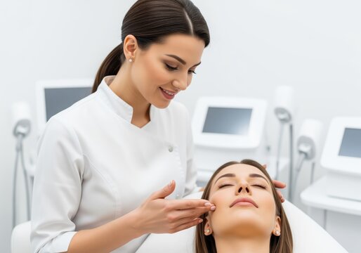 Professional aesthetician providing gentle facial skincare treatment to client