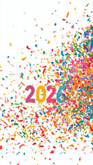 Obraz premium Vibrant Commencement 2026: A cascade of colorful confetti bursts forth, surrounding the bold numeral 2026, creating a visually dynamic scene of celebration and anticipation. 