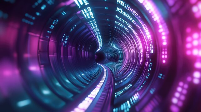 Futuristic technology tunnel with glowing neon lights