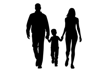Father and Mother Walking with Son Silhouette 