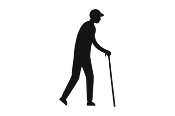 Old Man with Walking Stick Silhouette, Old Man black symbol

