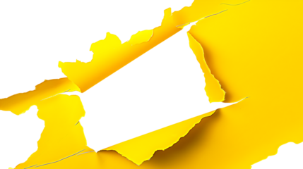 Torn yellow paper revealing a black void isolated on transparent background