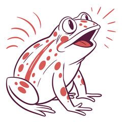 Cartoon Spotted Frog, Open Mouth, Funny Expression, on White Background