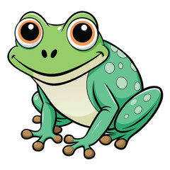 Cartoon Spotted Green Frog on White Background Happy Amphibian Mascot Cute