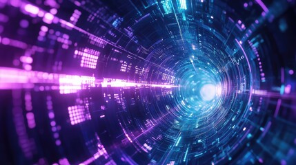 Digital data flowing through abstract hyper speed tunnel