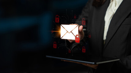 Concept of email security and cybersecurity for confidential communication. Message encryption ensures data privacy and protection from unauthorized access, spam, or phishing threats. Fermion