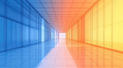 Wireframe modern office interior with warm and cool colors