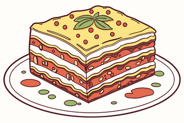 Delicious lasagna, meticulously layered and adorned with basil, is served on a pristine white plate