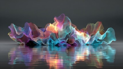 Abstract colorful wave fluid network reflecting on water surface