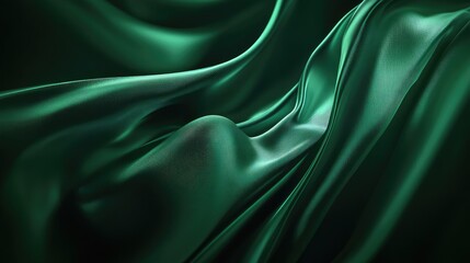 Fototapeta premium Green flowing fabric creating luxurious textured background abstract