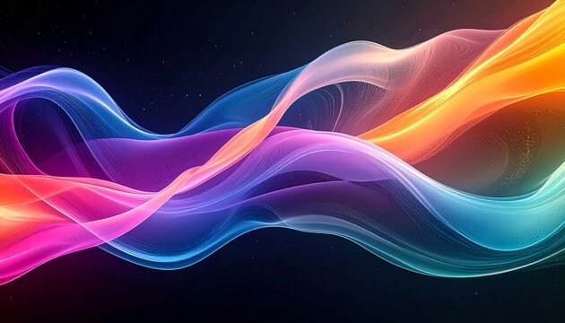 Abstract flowing multicolored light waves on a dark backdrop, creating a dynamic, elegant, and smooth visual effect