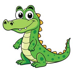 Fototapeta premium Cartoon Style Green Spotted Crocodile Smiling Isolated on White Background