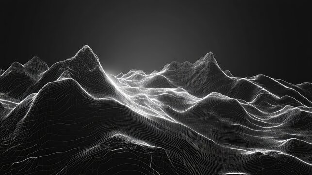 Digital landscape wireframe creating abstract mountain topography - Powered by Adobe