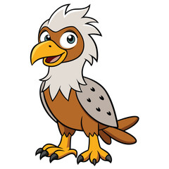 Cartoon Style Griffon with Brown and Tan Feathers on White Background, Smiling