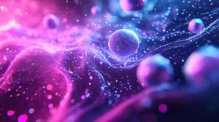 Abstract cosmic particles with glowing neon waves