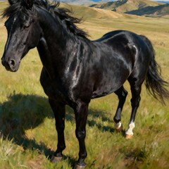black horse on the meadow