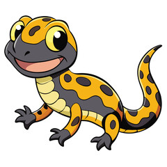 Cartoon Tiger Salamander Vector, Yellow and Gray, Cute Amphibian Isolated on White
