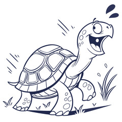 Cartoon Turtle Character Running Fast with Exaggerated Features on White Background