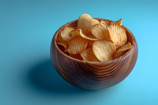 Wooden bowl with chips on a blue background