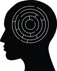 Circular Maze Labyrinth Inside Human Head Silhouette