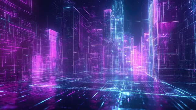 Digital city grid structuring a futuristic smart environment