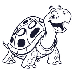 Cartoon Turtle Smiling With Big Eyes And Shell With White Background