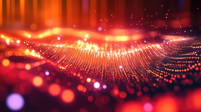 Flowing digital waves creating abstract particle background