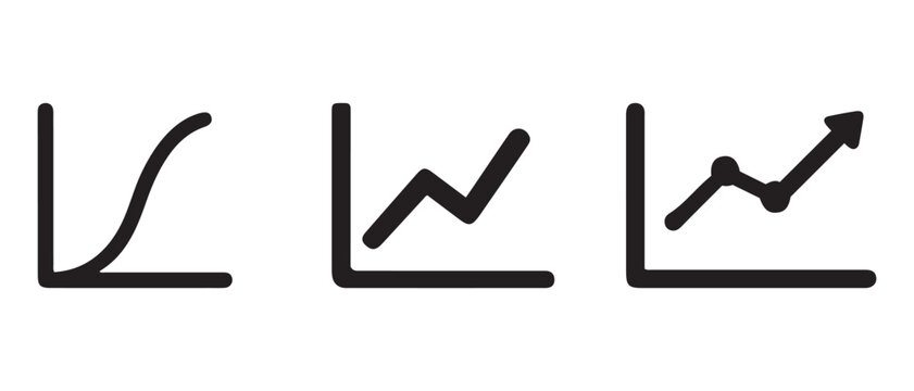 Business growth progress statistics data trend line graph icons.